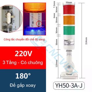 Đèn tháp - Đèn báo CNC - 1/2/3 tầng - Thương hiệu YHKJ - Mới 100%. Chân đế gấp xoay 180 độ. Có còi. Bóng LED. Có công tắc chọn chế độ sáng (ON / BLINK).