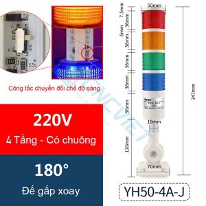 Đèn tháp - Đèn báo CNC - 1/2/3 tầng - Thương hiệu YHKJ - Mới 100%. Chân đế gấp xoay 180 độ. Có còi. Bóng LED. Có công tắc chọn chế độ sáng (ON / BLINK).