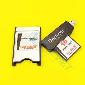 Combo Thẻ CF Sandisk cho máy CNC, gồm: 01 thẻ nhớ CF Sandisk công nghiệp (dung lượng tùy chọn), 01 đầu đọc CF USB, 01 adapter CF to PCMCIA của Sandisk.