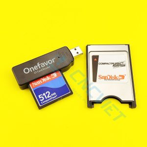 Combo Thẻ CF Sandisk cho máy CNC, gồm: 01 thẻ nhớ CF Sandisk công nghiệp (dung lượng tùy chọn), 01 đầu đọc CF USB, 01 adapter CF to PCMCIA của Sandisk.
