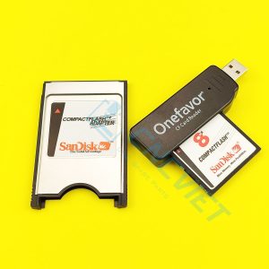 Combo Thẻ CF Sandisk cho máy CNC, gồm: 01 thẻ nhớ CF Sandisk công nghiệp (dung lượng tùy chọn), 01 đầu đọc CF USB, 01 adapter CF to PCMCIA của Sandisk.