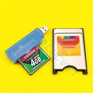 Combo Thẻ CF Transcend cho máy CNC, gồm: 01 thẻ nhớ CF Transcend công nghiệp CF200I, 01 đầu đọc CF USB, 01 adapter CF to PCMCIA của Transcend