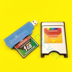 Combo Thẻ CF Transcend cho máy CNC, gồm: 01 thẻ nhớ CF Transcend công nghiệp CF200I, 01 đầu đọc CF USB, 01 adapter CF to PCMCIA của Transcend