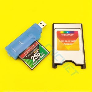 Combo Thẻ CF Transcend cho máy CNC, gồm: 01 thẻ nhớ CF Transcend công nghiệp CF200I, 01 đầu đọc CF USB, 01 adapter CF to PCMCIA của Transcend