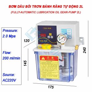 Bơm dầu bôi trơn bánh răng, có loại bán tự động và loại tự động hoàn toàn, 220V 1P 20W, 200ml/min 2.0MPa, Thường dùng trên máy CNC là loại bán tự động.