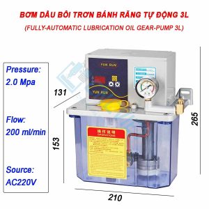 Bơm dầu bôi trơn bánh răng, có loại bán tự động và loại tự động hoàn toàn, 220V 1P 20W, 200ml/min 2.0MPa, Thường dùng trên máy CNC là loại bán tự động.