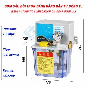 Bơm dầu bôi trơn bánh răng, có loại bán tự động và loại tự động hoàn toàn, 220V 1P 20W, 200ml/min 2.0MPa, Thường dùng trên máy CNC là loại bán tự động.