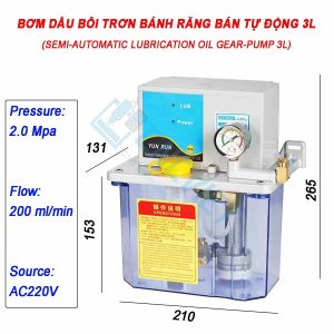 Bơm dầu bôi trơn bánh răng, có loại bán tự động và loại tự động hoàn toàn, 220V 1P 20W, 200ml/min 2.0MPa, Thường dùng trên máy CNC là loại bán tự động.
