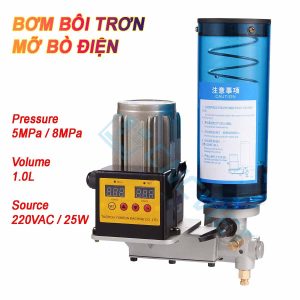 Bơm mỡ bò điện, 24V / 220V, 25W, 40ml/min, 5.0 - 8.0 MPa, dung tích ống 1L - 2L. hoạt động chế độ tự động hoàn toàn hoặc bán tự động, phù hợp mỡ bò 0 - 000.