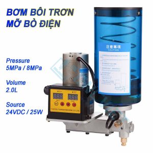 Bơm mỡ bò điện, 24V / 220V, 25W, 40ml/min, 5.0 - 8.0 MPa, dung tích ống 1L - 2L. hoạt động chế độ tự động hoàn toàn hoặc bán tự động, phù hợp mỡ bò 0 - 000.