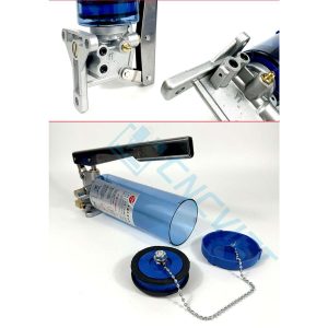 Bơm mỡ bò tay, 500ml / 800ml, thân đế bằng nhôm đúc. Đường kính ống ngõ ra 6mm, tặng kèm đầu chuyển ống 4mm. Phù hợp mỡ bò 0 - 000.