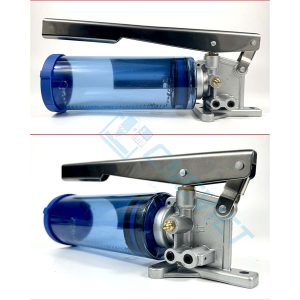 Bơm mỡ bò tay, 500ml / 800ml, thân đế bằng nhôm đúc. Đường kính ống ngõ ra 6mm, tặng kèm đầu chuyển ống 4mm. Phù hợp mỡ bò 0 - 000.