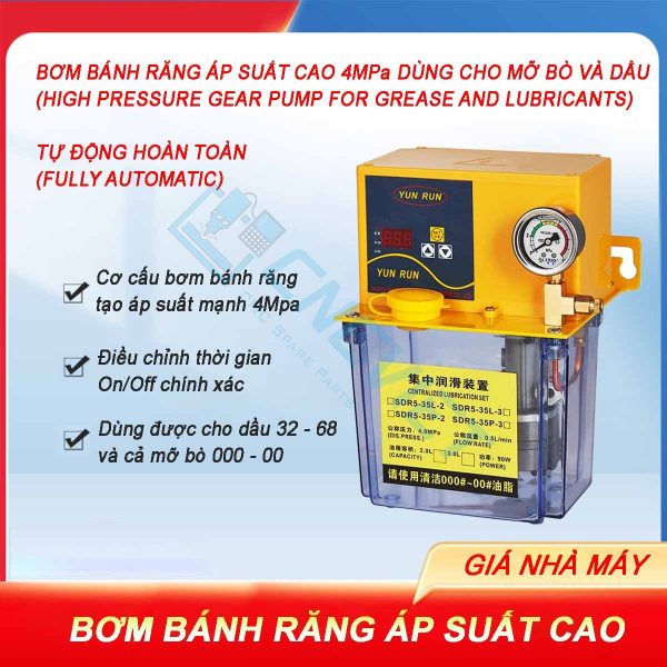 Bơm bánh răng áp suất cao dùng cho mỡ bò và dầu, tự động hoàn toàn, 220V 1P 90W, 500ml/min 4.0MPa.