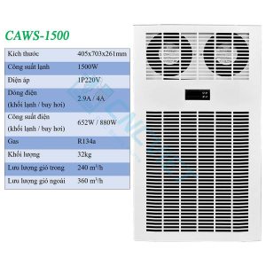 Máy lạnh tủ điện khô CAWS-1500 1500W (điều hòa tủ điện) bản tiêu nước, lắp cho tủ điện máy CNC. Dải công suất lạnh: 300W, 500W, 800W... 2000W.