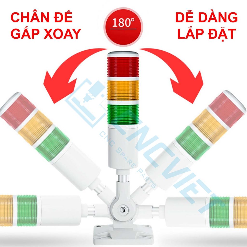 Đèn báo CNC có chân đế xoay 180 độ và có còi báo 
