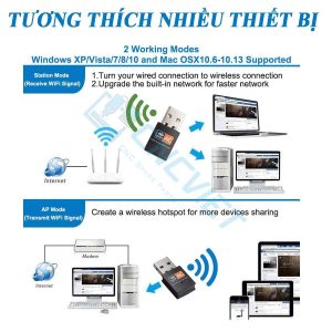 usb wifi tốc độ cao, nhỏ gọn, tương thích nhiều thiết bị và hệ điều hành. Dùng thay thế cho các máy tính PC không có card wifi, laptop đời cũ,...