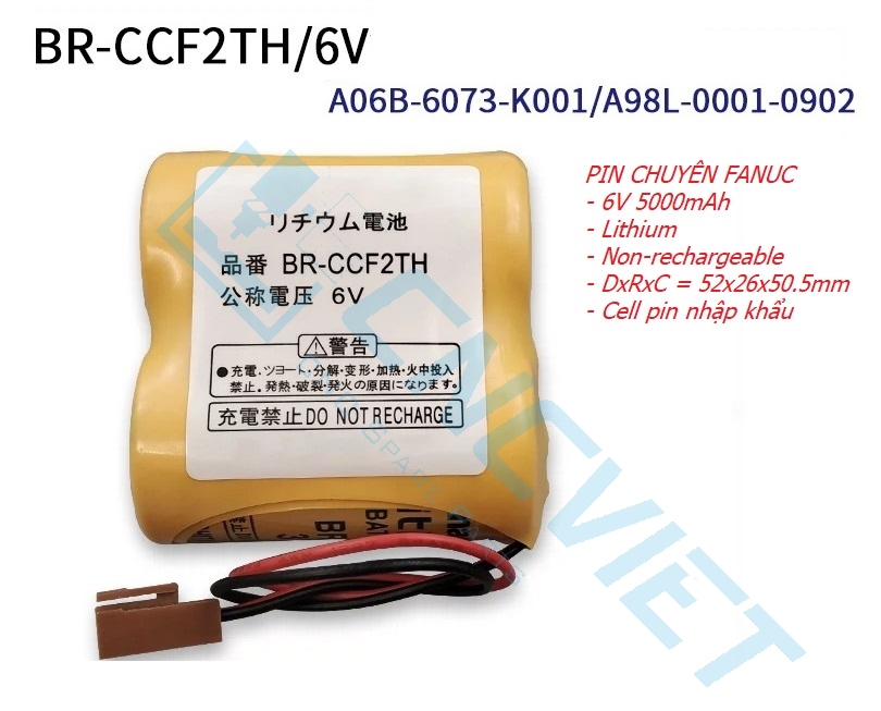 Pin Panasonic BR-CCF2TH 6V 5000mAh chính hãng, thay thế chuẩn cho Fanuc A98L-0001-0902, A06B-6073-K001. Dùng cho CNC Fanuc 16i/18i/21i, 0i, servo driver, nuôi encoder. Mới 100%, an toàn không chảy nước. Giao nhanh, hỗ trợ kỹ thuật.