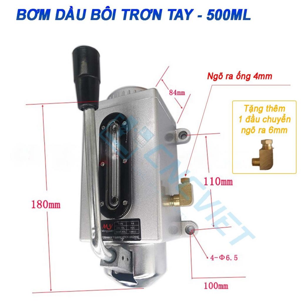 Bơm dầu tay chất lượng cao, đế nhôm đúc nguyên khối – bền bỉ theo năm tháng. Mắt hiển thị dầu, ống 4mm kèm đầu 6mm. Dùng tốt cho dầu N32-N68. Có sẵn tại CNCVIET.