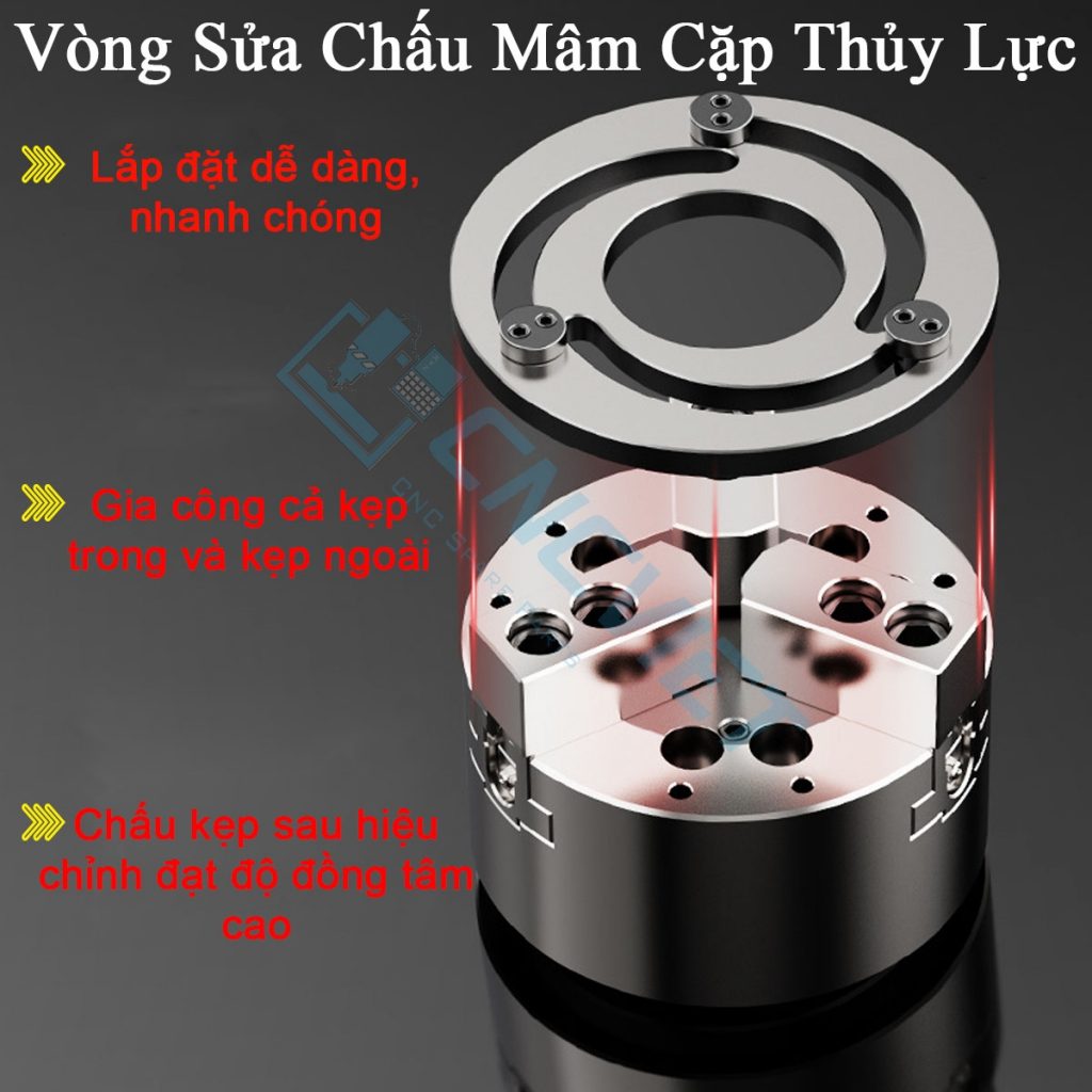 Vòng sửa chấu mâm cặp thủy lực CNC giúp cân chỉnh 3 chấu máy tiện nhanh chóng. Có sẵn kích thước 4-15 inch. Xem hướng dẫn sử dụng chi tiết.